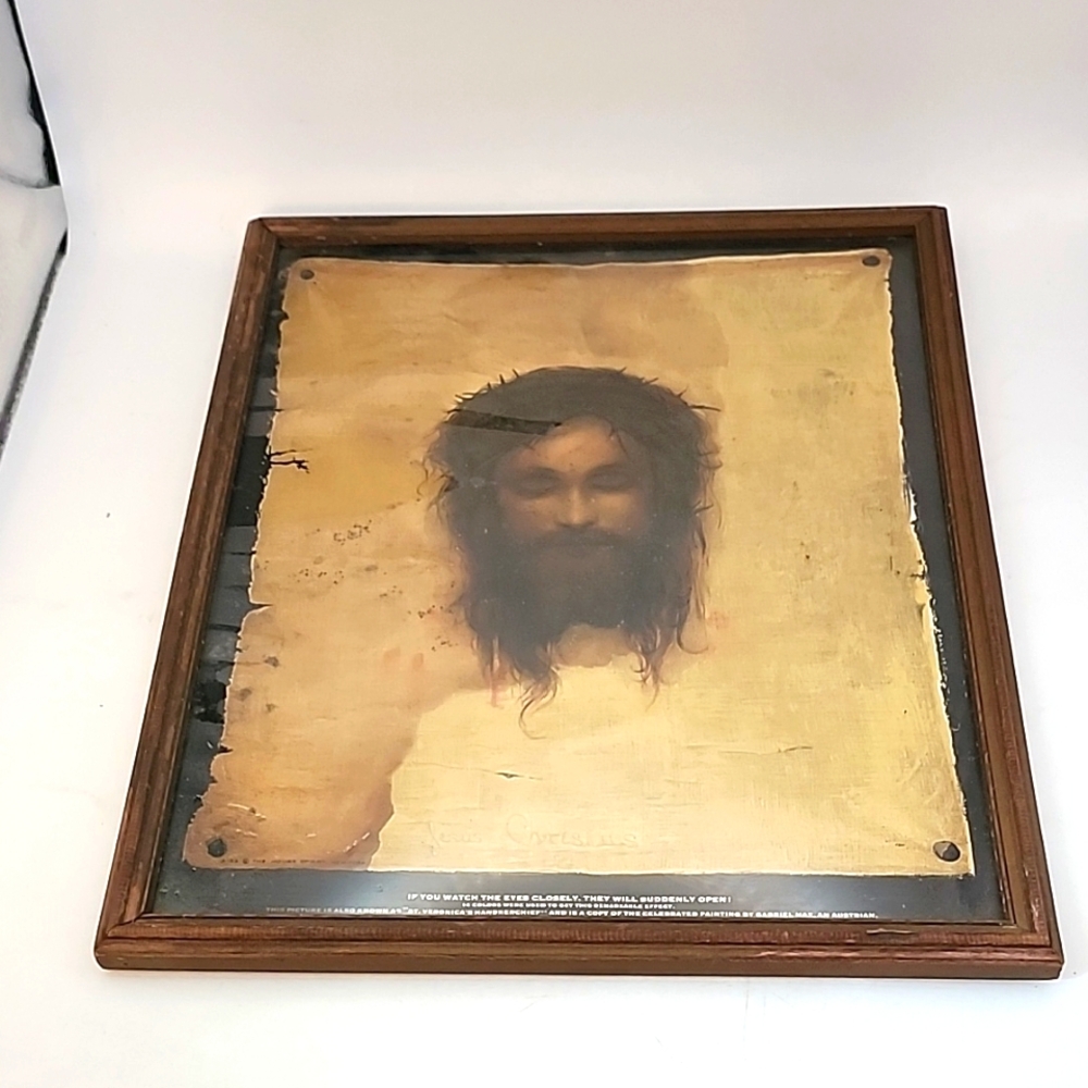 Antique8 1874 Gabriel Max Painting "St Veronica's Handkerchief" Lithograph
